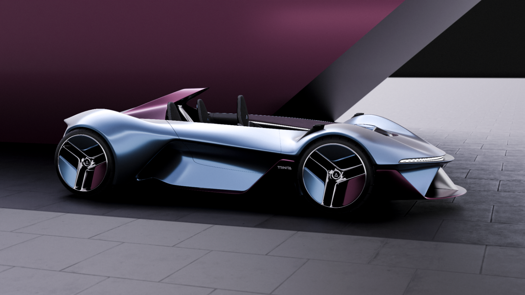 Low side-profile studio render of TRINITA