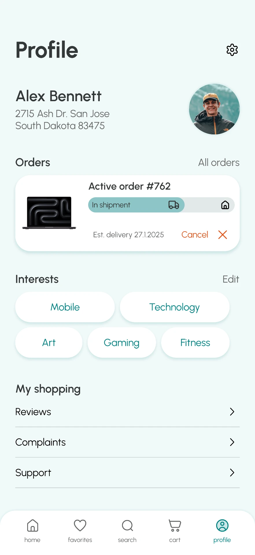 SHOOPLE profile and wishlist screen with subscriptions and saved items