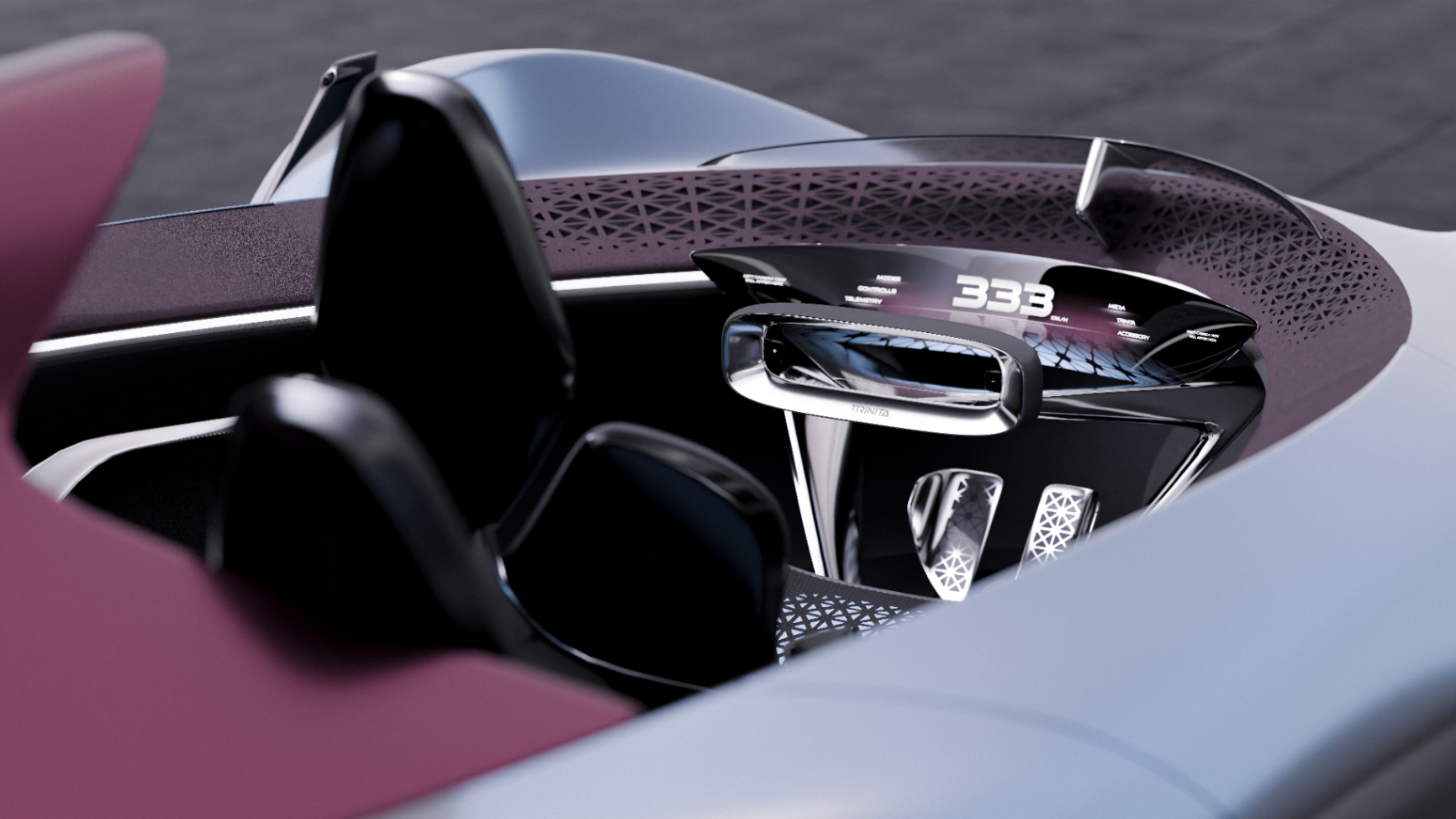 Detail of the digital dash and parametric machined pedals