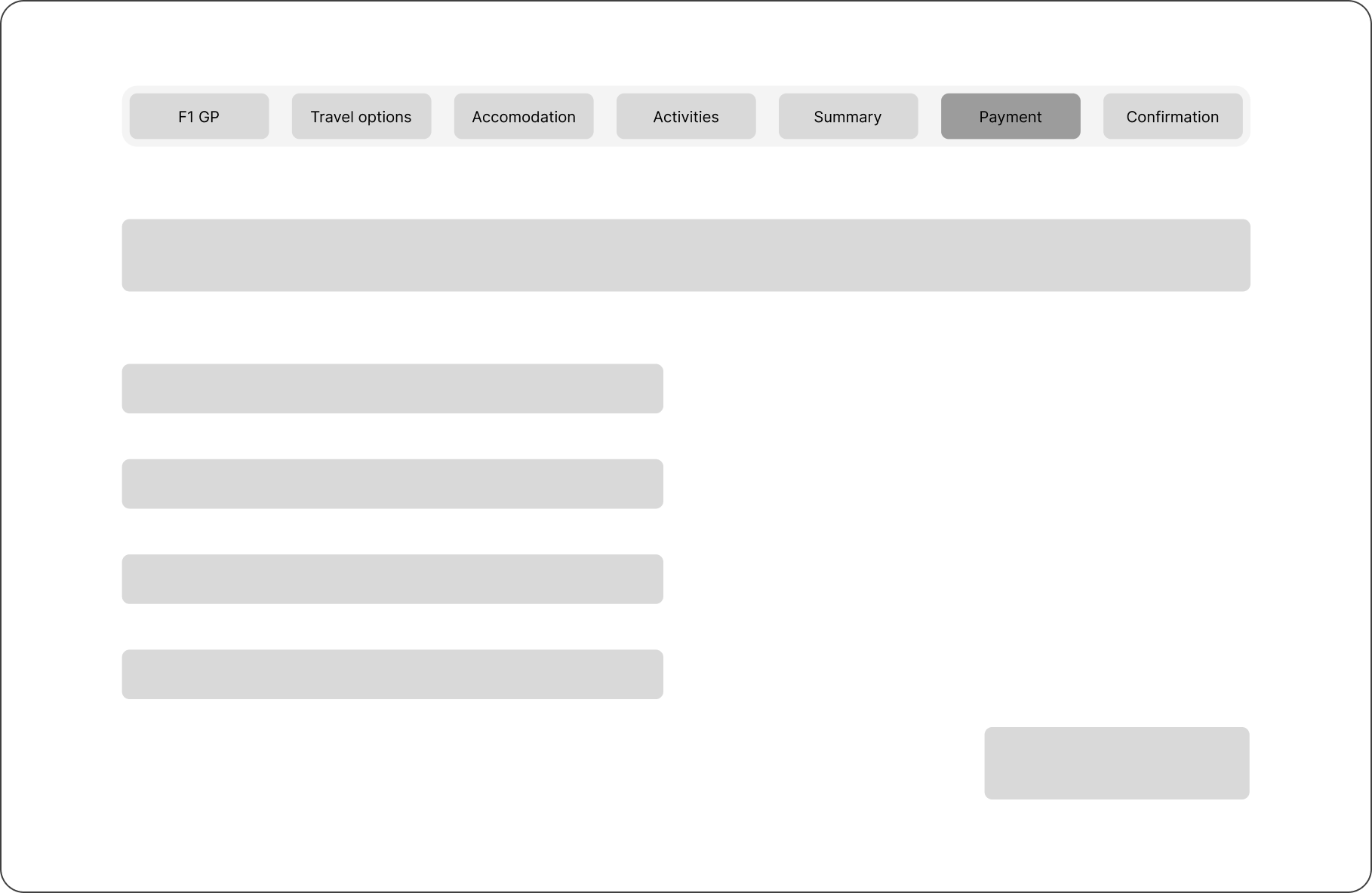 Low-fidelity wireframe of the payment step with billing form fields