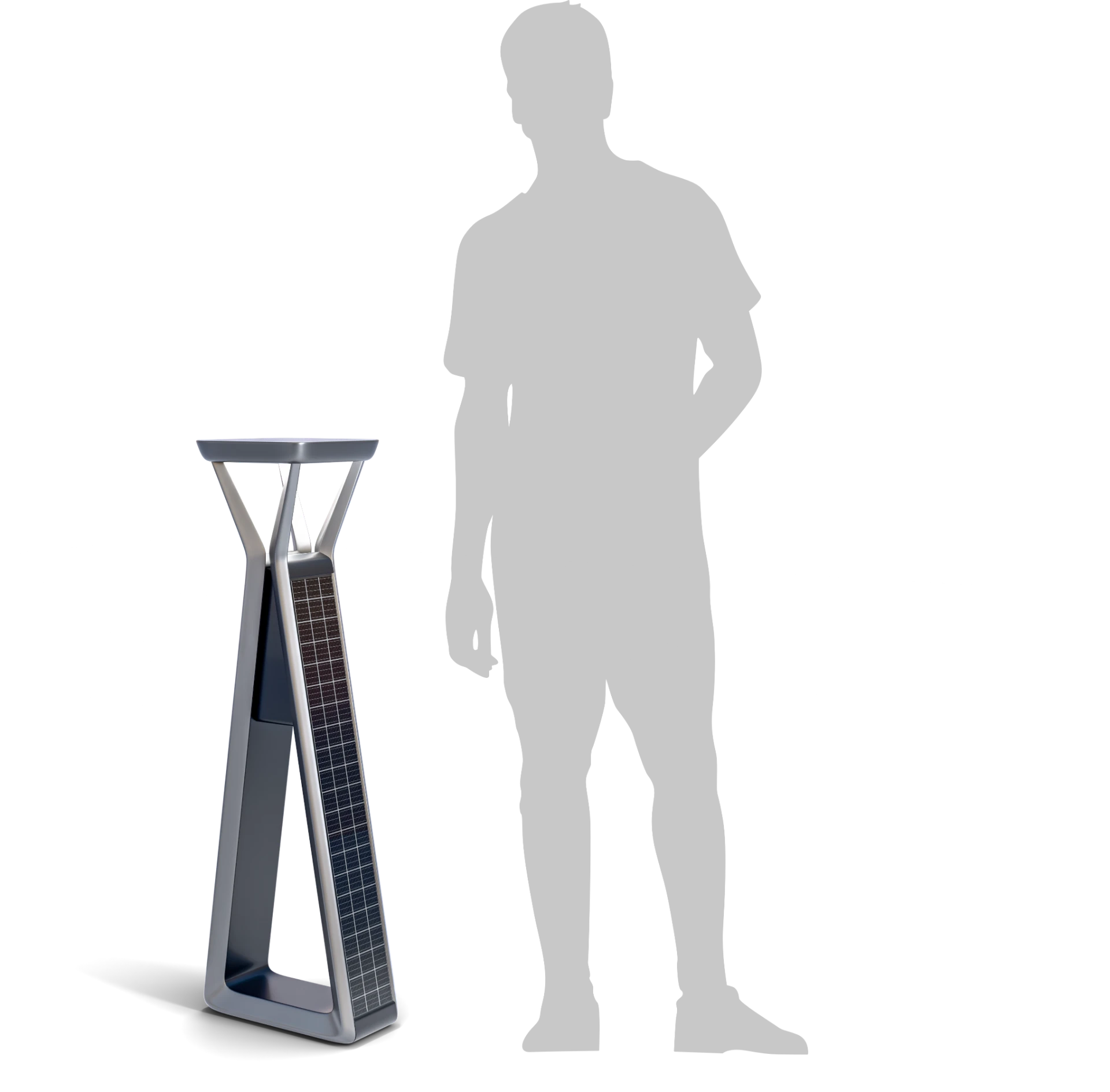 Streetleaf Path solar streetlight shown next to a 1.8 metre human silhouette for scale