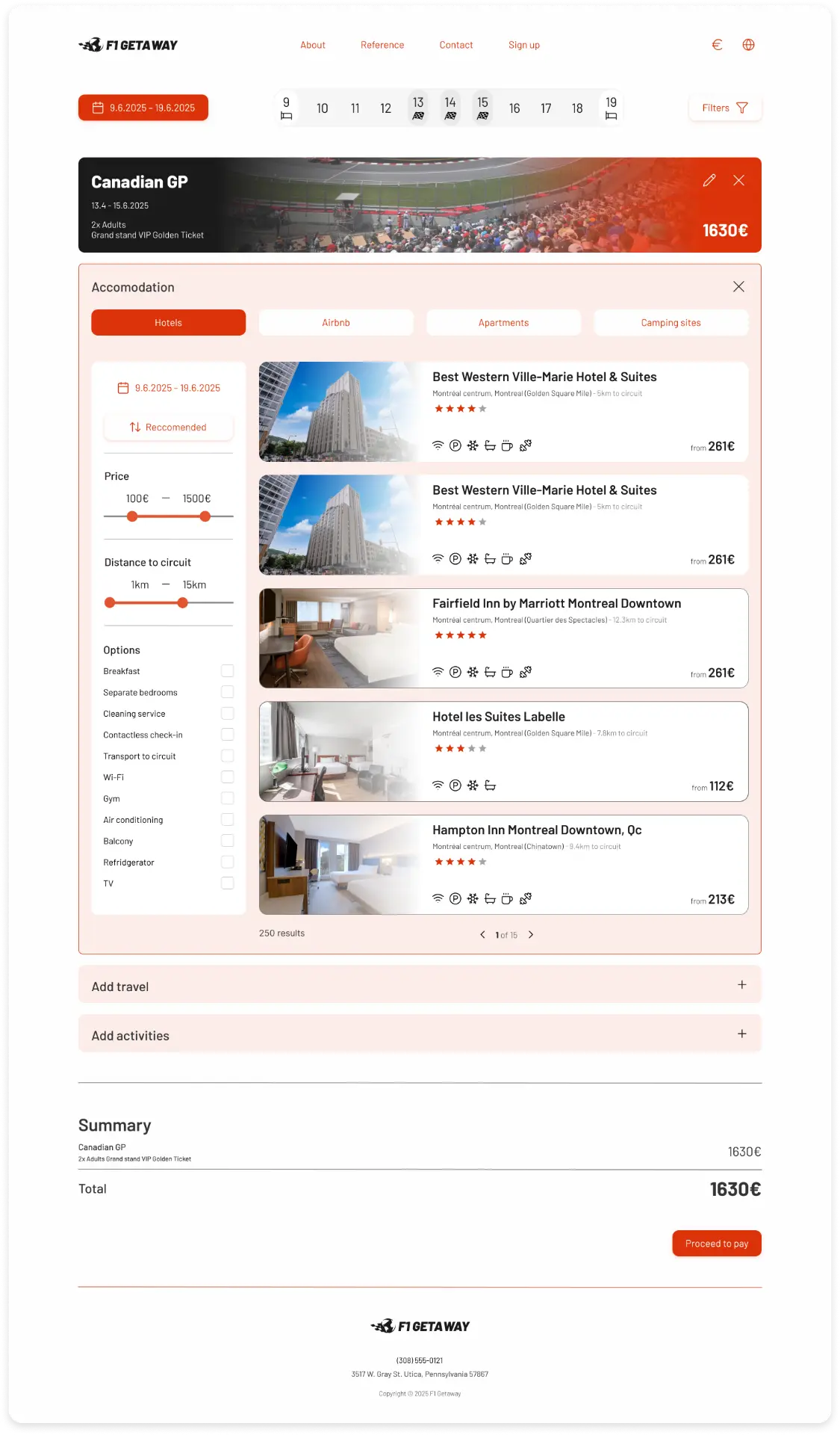 Final accommodation configurator with side filters and hotel comparison cards