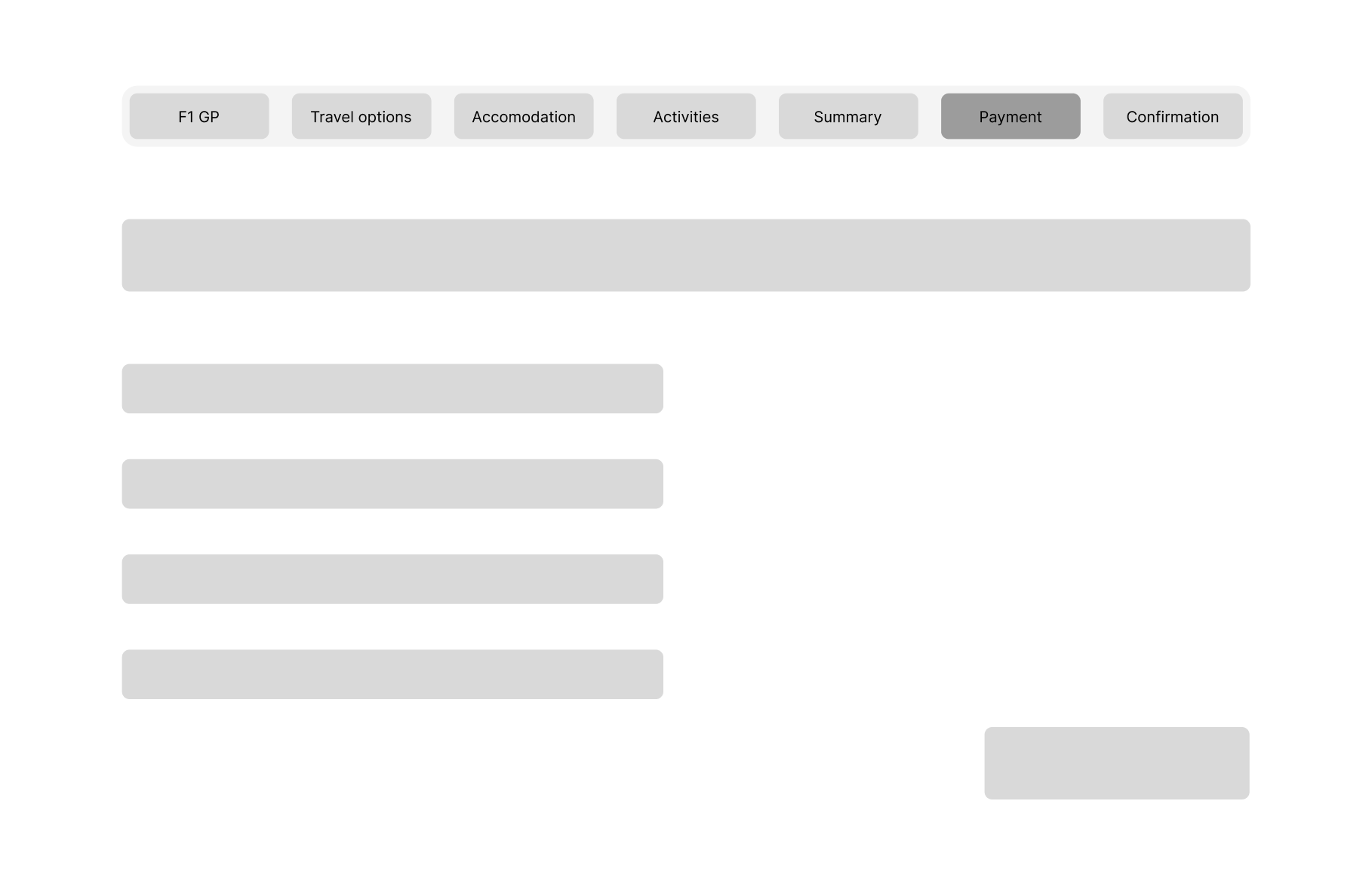 Low-fidelity wireframe of the payment step with billing form fields